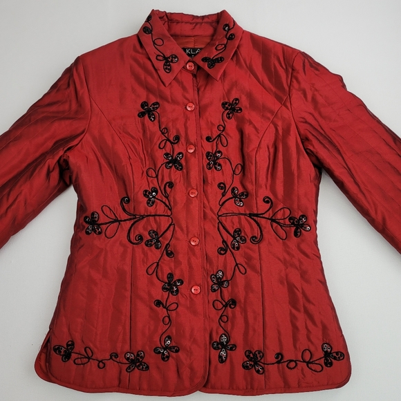 Silkland Silk Embellished Womens Quilted Jacket Coat Sz Medium - Picture 2 of 16